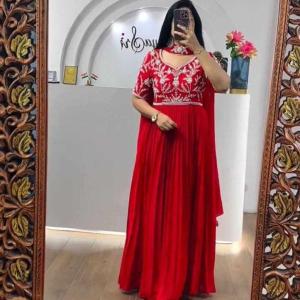 Red Fox Georgette Embroidered Gown