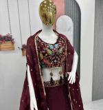Marron Heavy Embroidery Thread & Sequence Work Lehenga