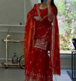 Premium Fabric And Designer Orange Dress