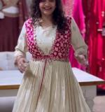 Bandhej Gown With Attach Shrug