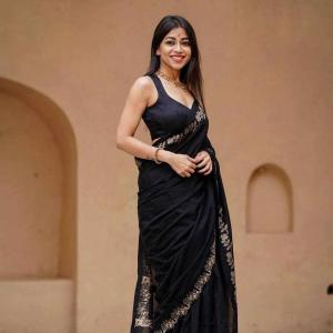KPW 366 Beautiful Digital Printed Black Saree