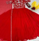 Red Fox Georgette Embroidered Gown