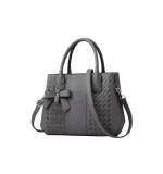 Women's PU Leather Solid Shoulder Zipper Handbag (Grey)