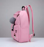 Unisex PU Leather Solid Medium Zipper Backpack (Pink)