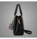 Women's PU Leather Solid Shoulder Zipper Handbag (Black)