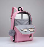 Unisex PU Leather Solid Medium Zipper Backpack (Pink)