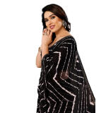 Women's Georgette Printed Saree With Unstitched Blouse 5.5Mtr (Black)