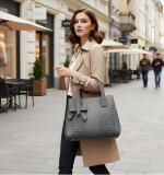 Women's PU Leather Solid Shoulder Zipper Handbag (Grey)