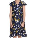 Girl's Polyester Crepe Polka Cold Shoulder Dress (Navy Blue)