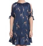 Girl's Satin Animal Print Sleeveless Dress (Blue)