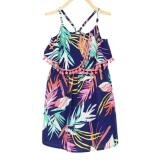 Girl's Rayon Printed Shoulder Straps Dress (Navy Blue)