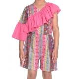 Girl's Cotton & Polyester Printed 3/4th Sleeves Dress (Pink)