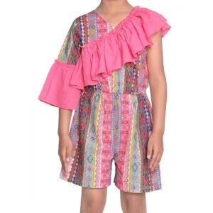 Girl's Cotton & Polyester Printed 3/4th Sleeves Dress (Pink)