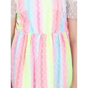 Girl's Polyester Self Design Cold Shoulder Dress (Multicolor)