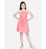 Girl's Polyester Floral Short Sleeve Dress (Coral)
