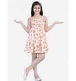 Girl's Rayon Printed Sleeveless Dress (Orange)