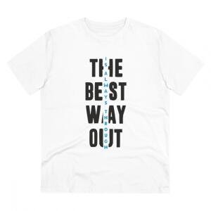 Men's PC Cotton The Best Way Out Printed T Shirt (Color: White, Thread Count: 180GSM)