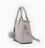 Women's PU Leather Solid Shoulder Zipper Handbag (Grey)