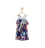 Girl's Rayon Printed Shoulder Straps Dress (Navy Blue)