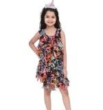 Girl's Chiffon Ruffled Sleeveless Dress (Black)