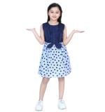 Girl's Denim Polka Sleeveless Dress (Blue)