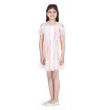 Girl's Polyester Self Design Cold Shoulder Dress (Multicolor)