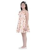 Girl's Rayon Printed Sleeveless Dress (Orange)