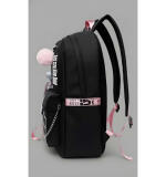 Unisex PU Leather Solid Medium Zipper Backpack (Black)