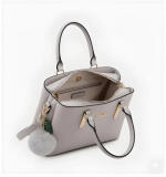 Women's PU Leather Solid Shoulder Zipper Handbag (Grey)