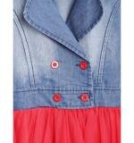 Girl's Denim Roll Up Buttoned Dress (Blue-Red)