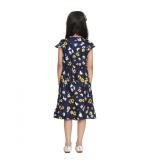 Girl's Polyester Crepe Polka Cold Shoulder Dress (Navy Blue)