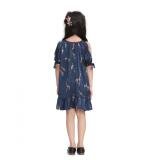 Girl's Satin Animal Print Sleeveless Dress (Blue)