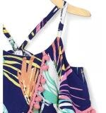 Girl's Rayon Printed Shoulder Straps Dress (Navy Blue)