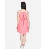 Girl's Polyester Floral Short Sleeve Dress (Coral)