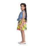 Girl's Denim Floral Sleeveless Dress (Blue-Yellow)