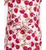 Girl's Polyester Crepe Floral Bell Sleeve Dress (Red-Pink)