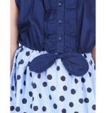 Girl's Denim Polka Sleeveless Dress (Blue)