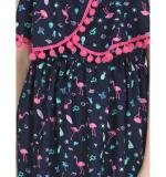 Girl's Rayon Flamingo Print Sleeveless Dress (Black)