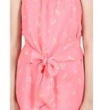 Girl's Polyester Floral Short Sleeve Dress (Coral)