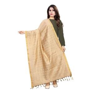 Cotton Jari Woven Work Dupatta (Beige, Length:2-2.4 mtr)