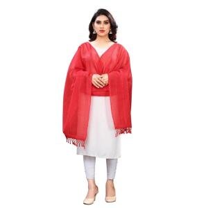 Women's Cotton Silk Strips Printed Dupatta (Red, Length:2-2.4 mtr)