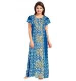 Women's Cotton Printed Maxi Nighty (Blue)