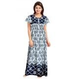 Women's Cotton Printed Maxi Nighty (Navy Blue)
