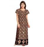 Women's Cotton Printed Maxi Nighty (Brown)