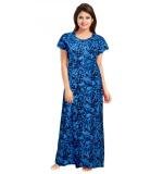 Women's Cotton Printed Maxi Nighty (Blue)