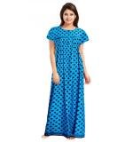 Women's Cotton Printed Maxi Nighty (Aqua Blue)