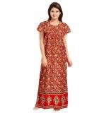 Women's Cotton Printed Maxi Nighty (Red)