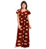 Women's Cotton Printed Maxi Nighty (Maroon)