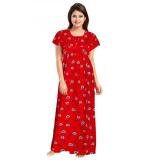 Women's Cotton Printed Maxi Nighty (Red)