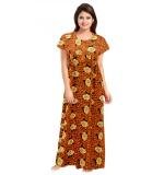Women's Cotton Printed Maxi Nighty (Mustard)